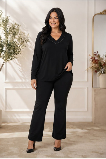 Pantalón Campana Crep Elástico Velica Negro - Imagen 1