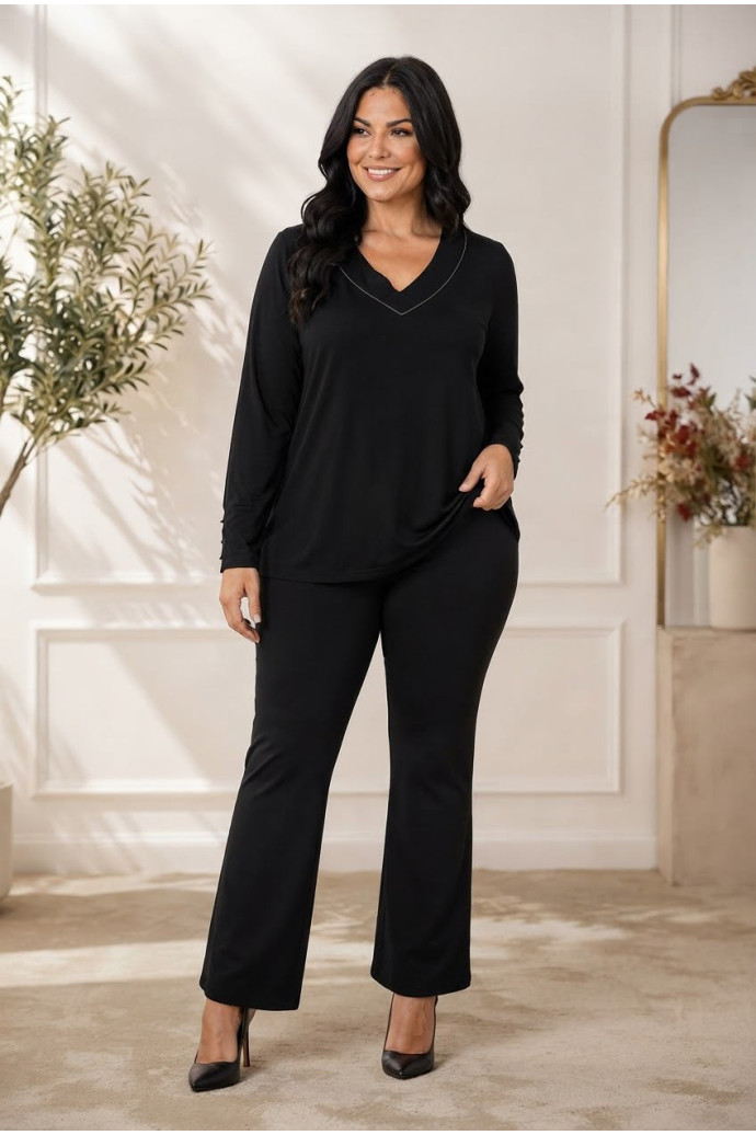 Pantalón Campana Crep Elástico Velica Negro - Imagen 1