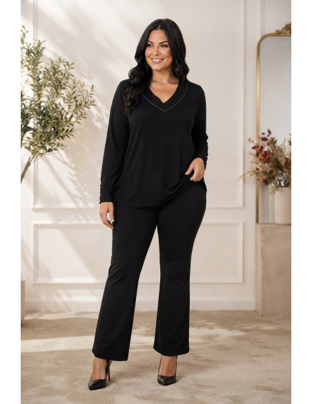 Pantalón Campana Crep Elástico Velica Negro - Imagen 1
