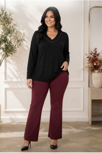 Pantalón Campana Crep Elástico Granate Velika - Imagen 1