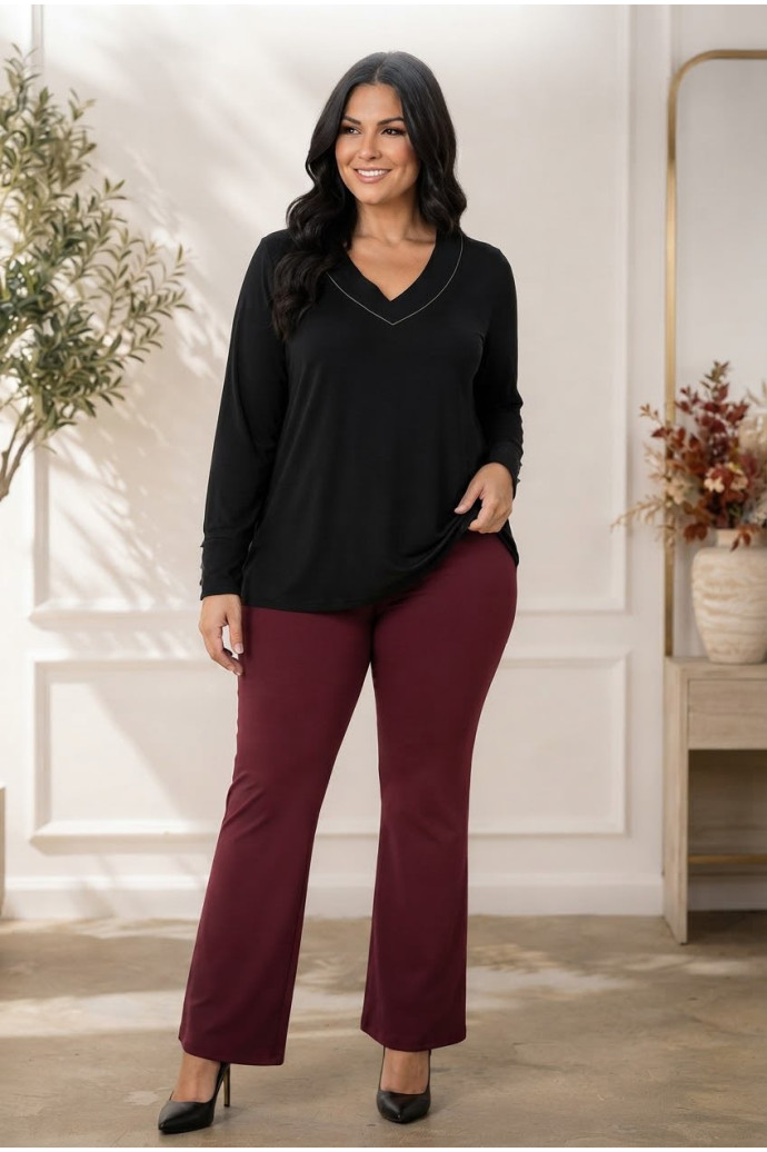 Pantalón Campana Crep Elástico Granate Velika - Imagen 1