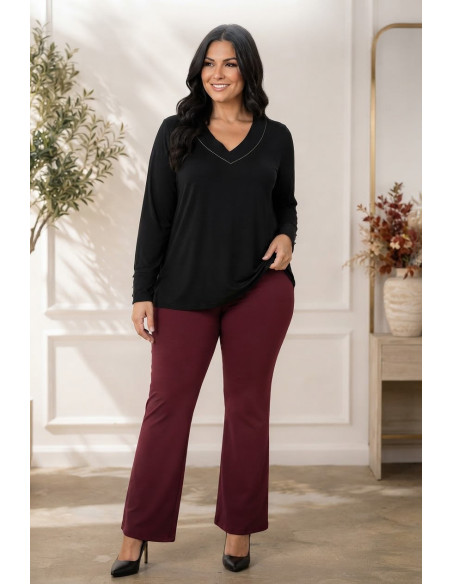 Pantalón Campana Crep Elástico Granate Velika - Imagen 1