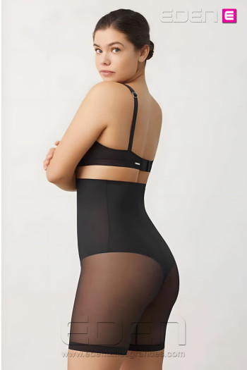 Faja alta Pantalón abdominal reductora tejido de tul negro Isabel Mora - Imagen 2