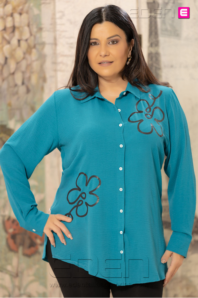 Camisa Flor Turquesa Velika - Imagen 1