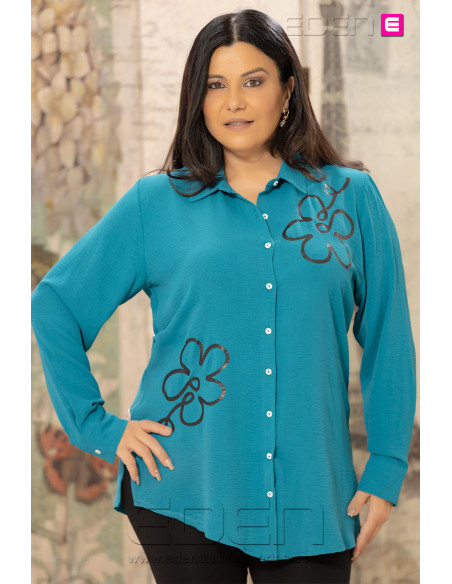 Camisa Flor Turquesa Velika - Imagen 1