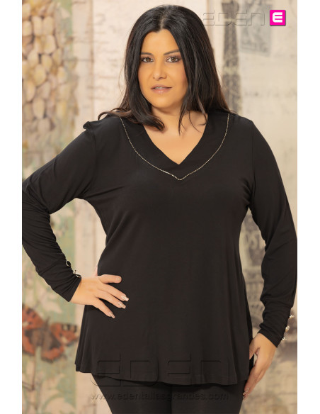 Camiseta Botones Negro Velika - Imagen 1
