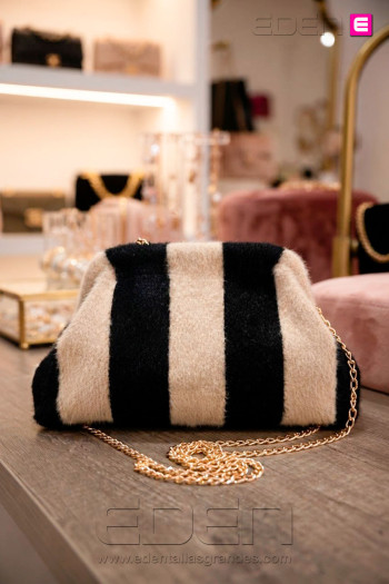 Bolso Cluth Moda Pelito Rayas Crudo Y Negro - Imagen 1