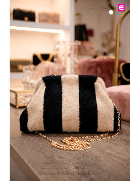 Bolso Cluth Moda Pelito Rayas Crudo Y Negro - Imagen 1